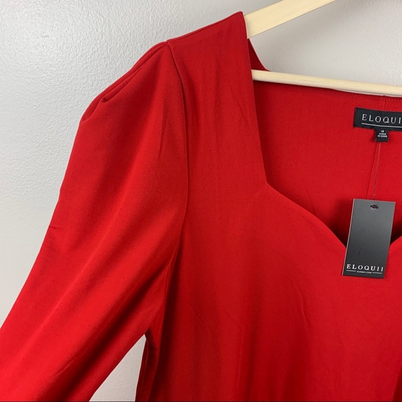 NWT gorgeous Eloquii red Puff Shoulder Midi Dress for special occasions, 18 - Picture 4 of 11
